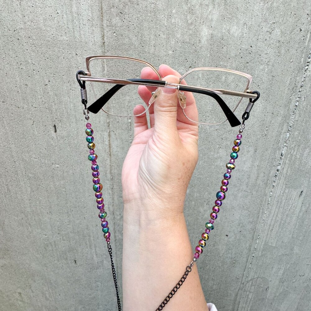 Iridescent Beaded Eyeglass Chain Rainbow Crystal Glasses Holder - Picture 6 of 9